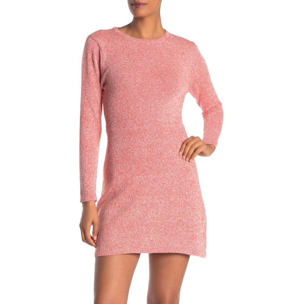 Angie Long Sleeve A-Line Mini Sweater Dress, Medium Red White Marled Knit | Fall